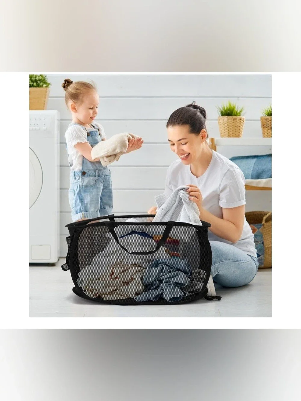 Collapsible Mesh Laundry Hamper - Beige